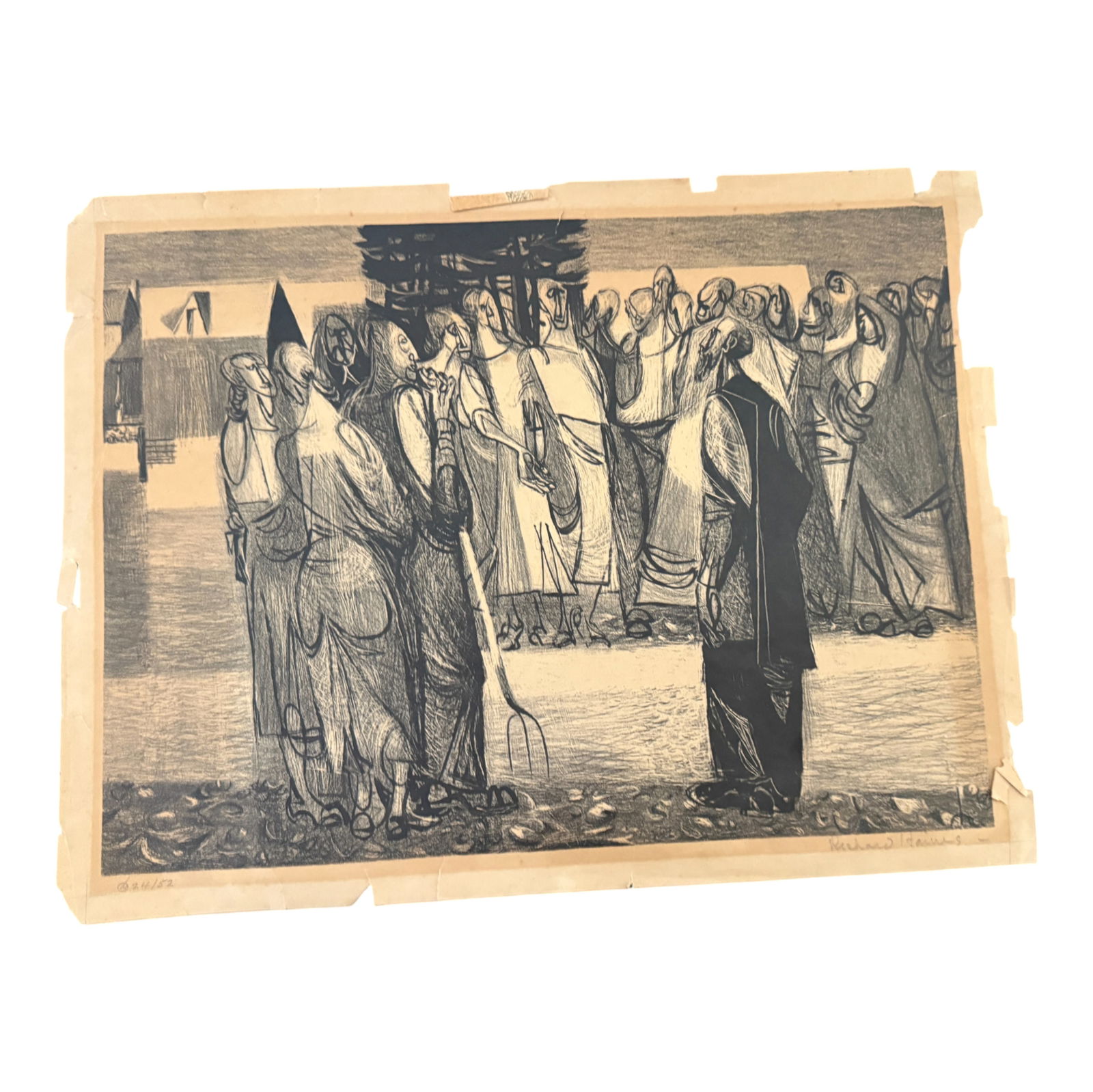 Mid-Century Modernist Lithograph Crowd Scene (1 of 3)