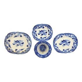 Antique Blue and White Transferware Platters Lot
