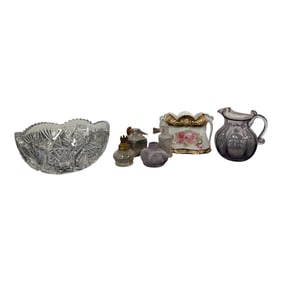 Cut Glass Bowl and Victorian Vanity Items Lot