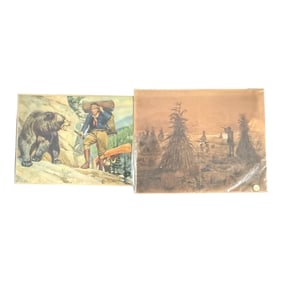 Vintage Prints - Bear Encounter & Harvest Scene (2)