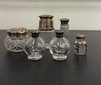 Group of Sterling Silver & Crystal Vanity Jars