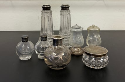 Collection of Antique Perfume & Vanity Bottles Sterling Cover