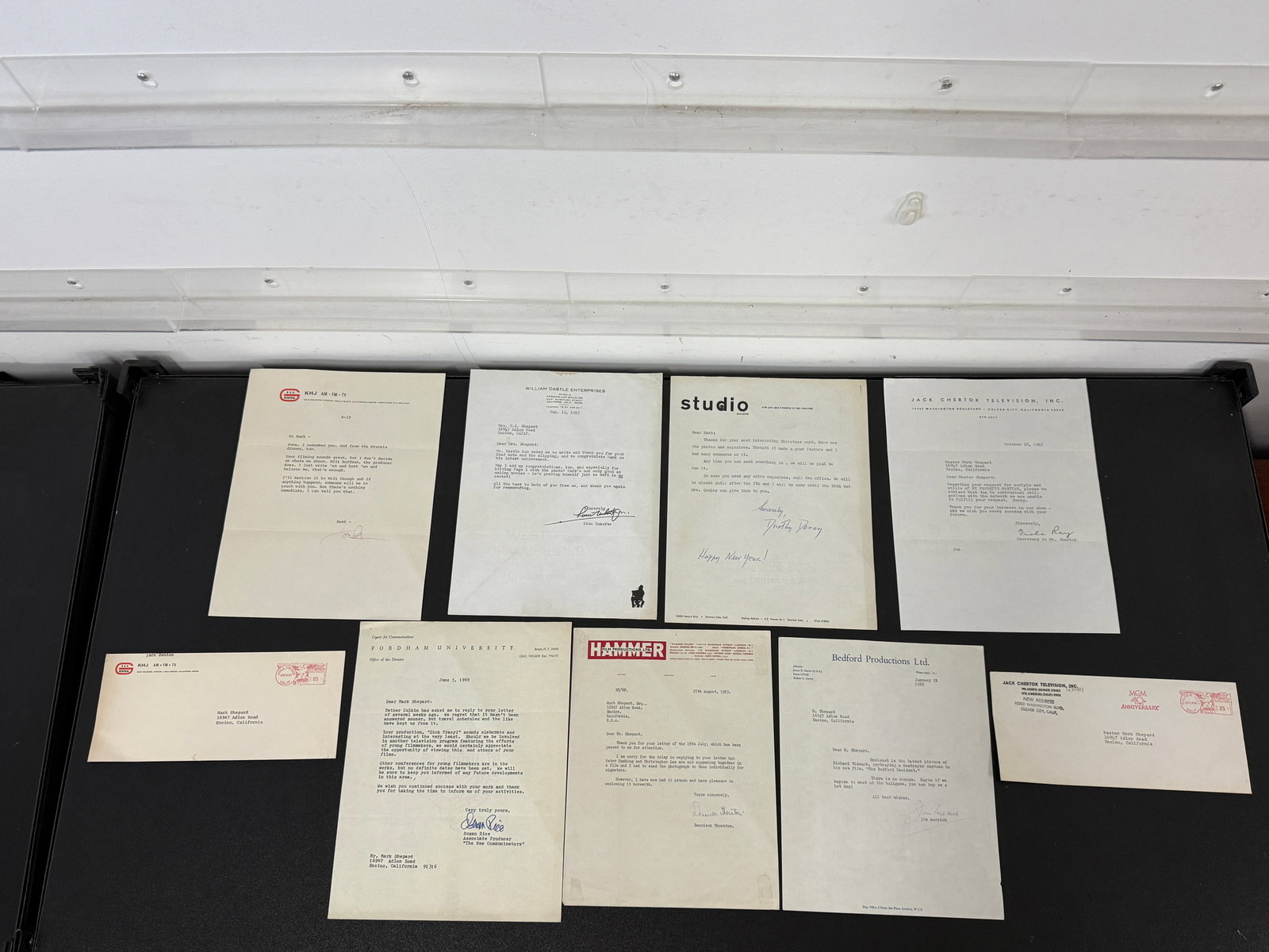 Collection of Entertainment & Studio Letters: Lot of 10 entertainment-related letters including Jack Chertok Television, Bedford Productions, Hammer Films, and other studio/producer correspondence.