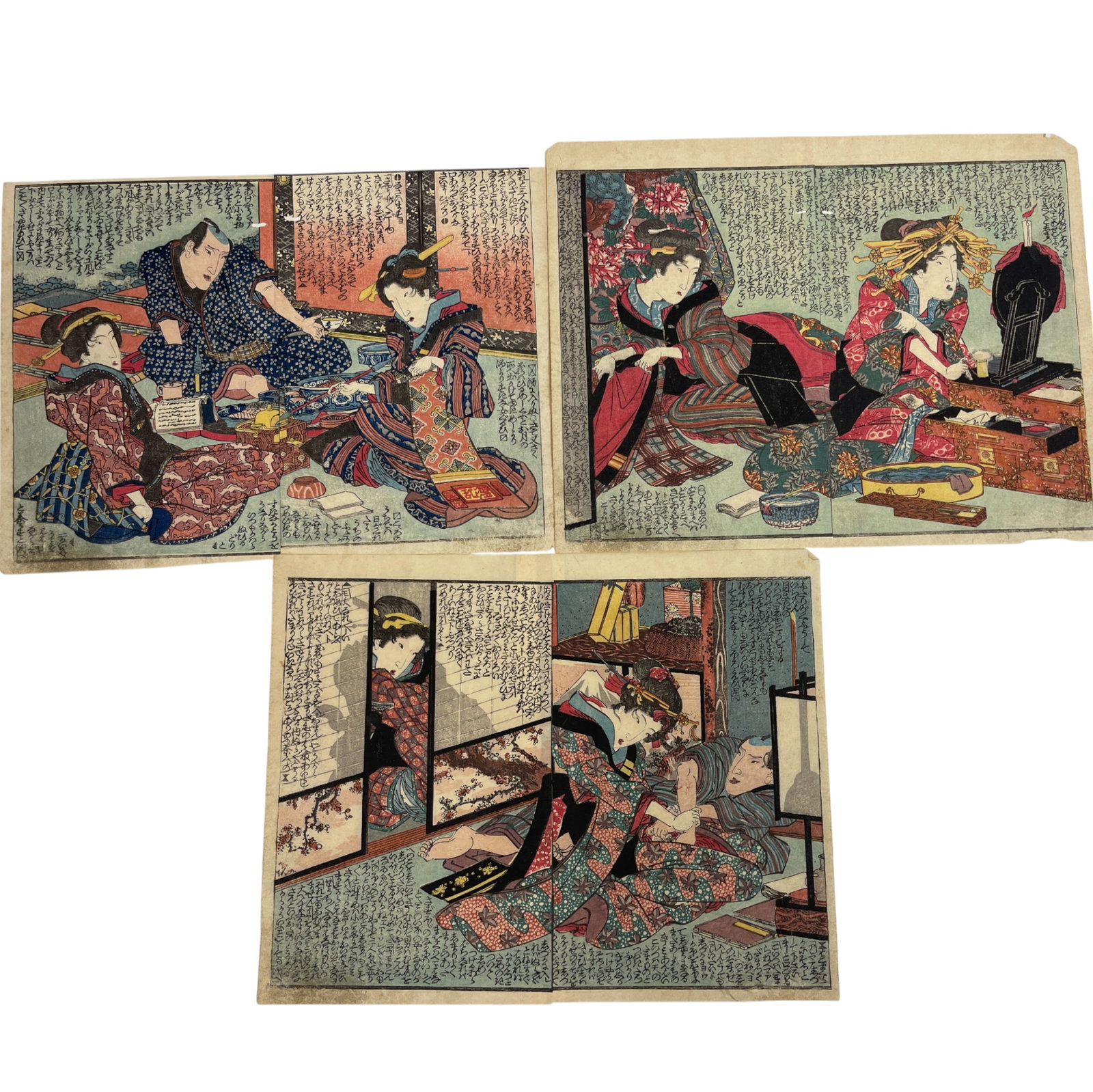 Japanese Woodblock Print Lot Geisha: Japanese Woodblock Print Lot Geisha
