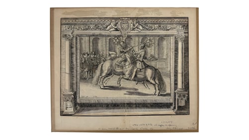 Antique Engraving Horsemen & Musicians Scene