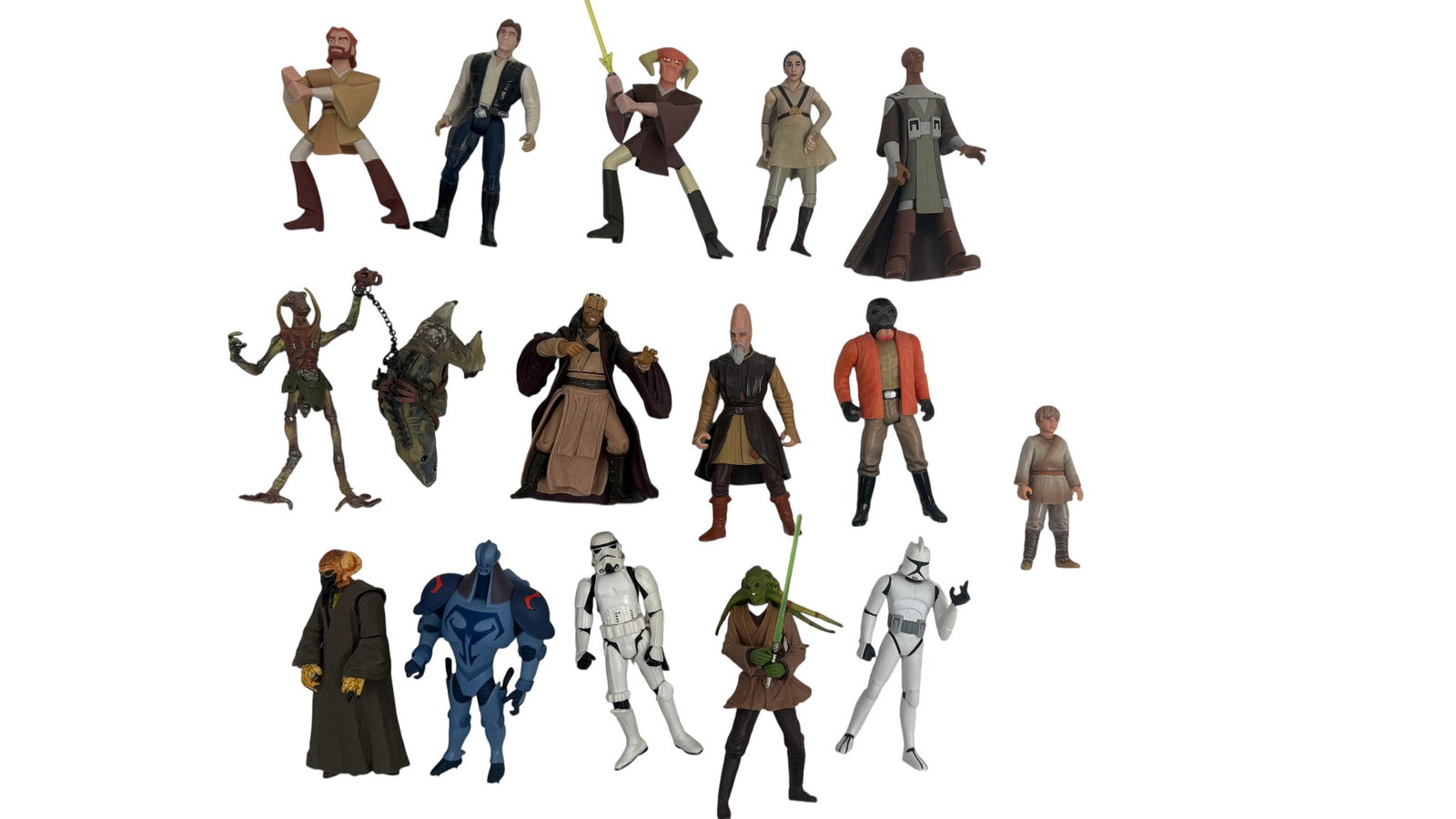Star Wars Jedi & Republic Characters Figures: Group of Jedi knights, Republic soldiers, and Clone Wars characters.