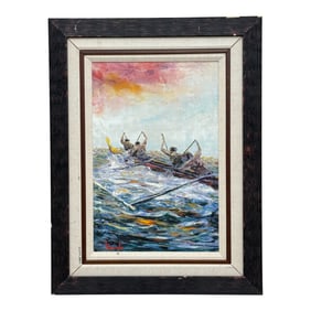 Outrigger Canoe Race Oil on Canvas Signed