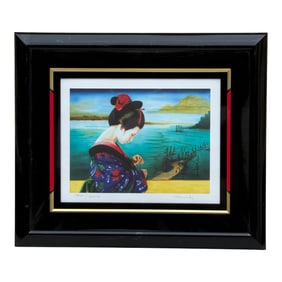 Vintage Japanese Lady Art Work Lithograph Signed