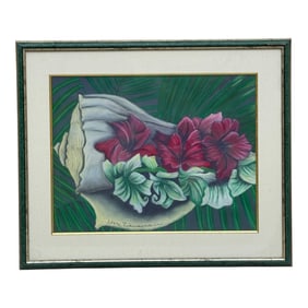 Marc Zimmerman Pastel Drawing of Hibiscus and Shell