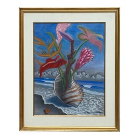 Marc Zimmerman Pastel Drawing of Flowers in Vase