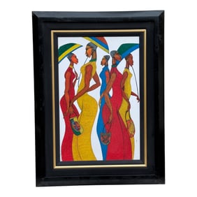 Colorful Abstract African Women Scene Signed