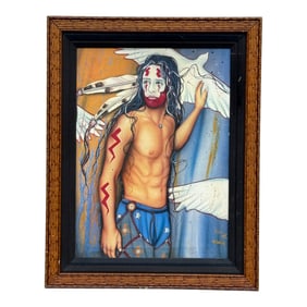 Henri Peters signed acrylic on canvas Native American Warrior Painting