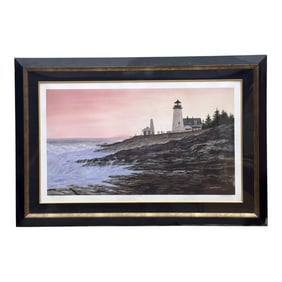 Robert Sugita Hand Signed Lithograph Seascape with Lighthouse