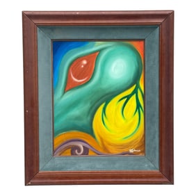 Abstract Expressionist Composition Oil on Canvas Painting Signed
