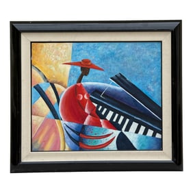 Cubist Jazz Pianist oil painting on Canvas Signed