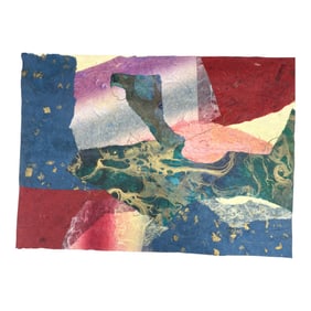 Abstract Mixed Media with Gold Leaf Signed Miramon