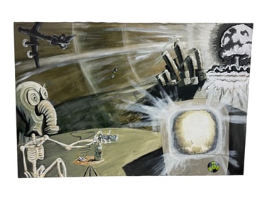 Surreal Atomic War Sci Fi Horror Painting Oil on Canvas Alien