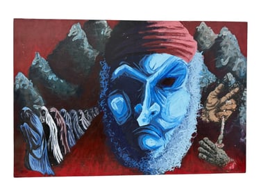 Surreal Blue Mask Painting