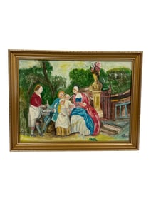Vintage Oil Painting - Family Scene