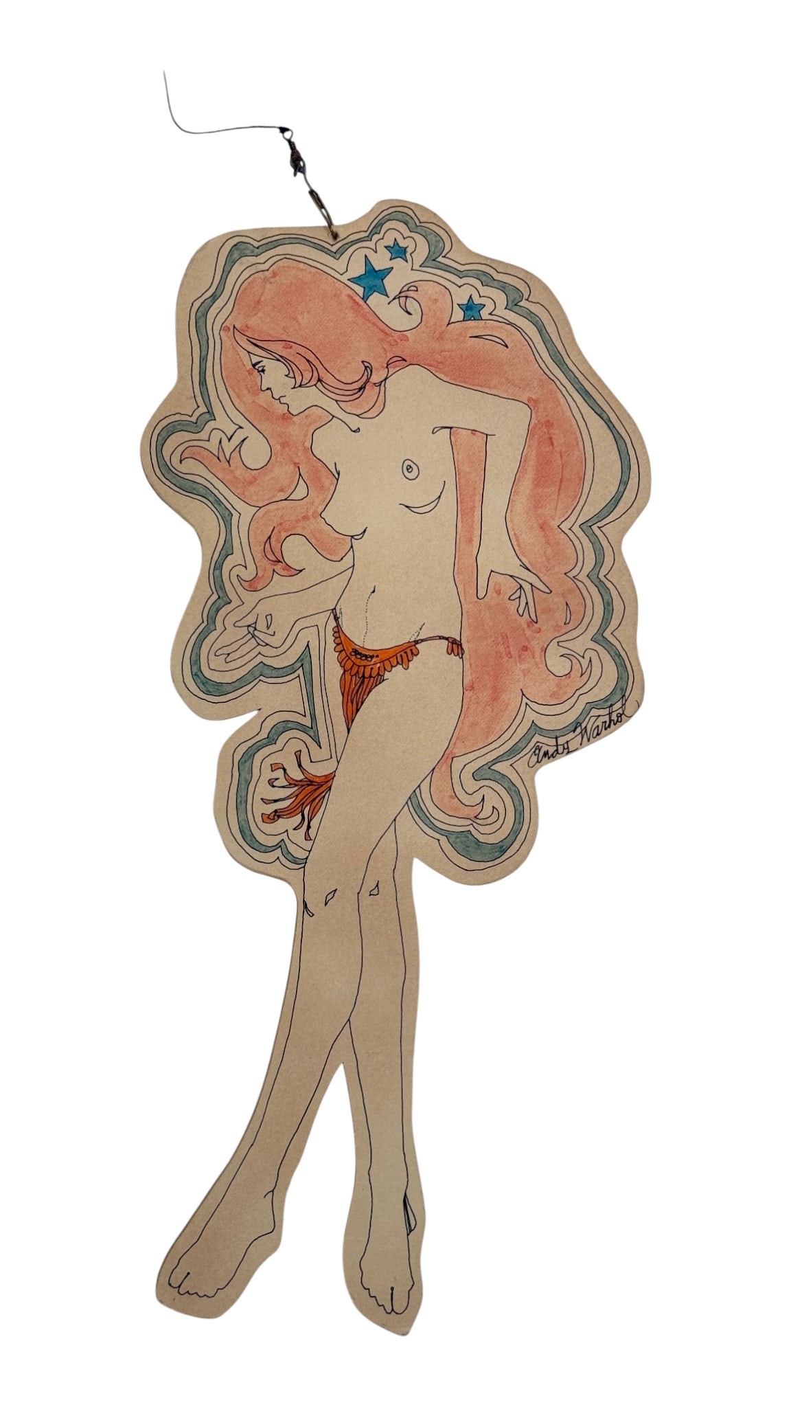 ANDY WARHOL Signed Costume Design Drawing CHRISTMAS ORNAMENT Fashion (1 of 6)