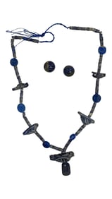 Ancient Style Blue Beaded Necklace with Earrings
