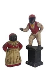 Pair of Vintage Cast Iron Figural Bank Statues