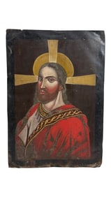 Antique Religious Icon Painting of Christ