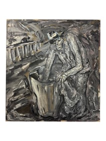 Expressionist Painting of Man with Trash Can
