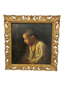 Filipp Andreevich Malyavin Russian Oil Painting of a Boy in Ornate Frame