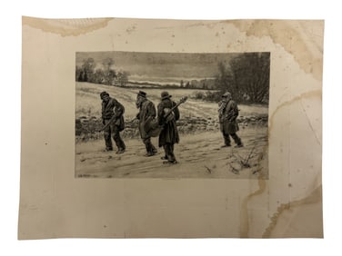 Antique Print of Soldiers Walking in Snow