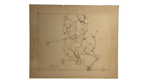 1952 Ink Drawing Knight on Horse