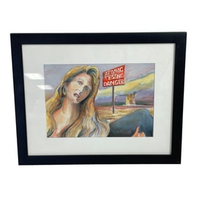 Framed Watercolor Painting 'Atomic Testing Danger'
