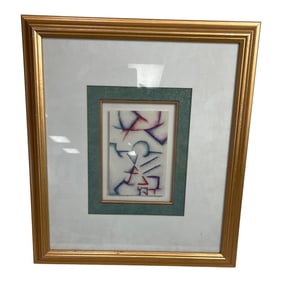 Framed Abstract Art with Gold Frame and Green Matte
