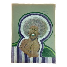 Signed by Jimi Hendrix Colored Pencil Portrait Male Figure Artwork