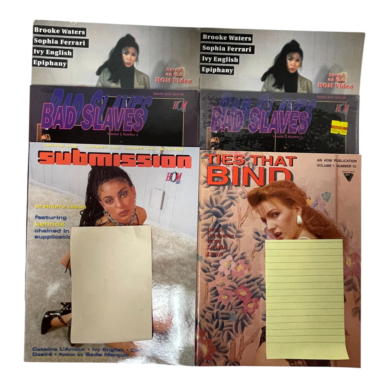 Adult Collector Magazine Lot 1980s: Large lot of adult collector magazines featuring multiple vintage titles including 'Roped', 'Ties That Bind', and 'Bad Slaves'. These 1980s?early 1990s issues highlight the distinctive aesthetics and 