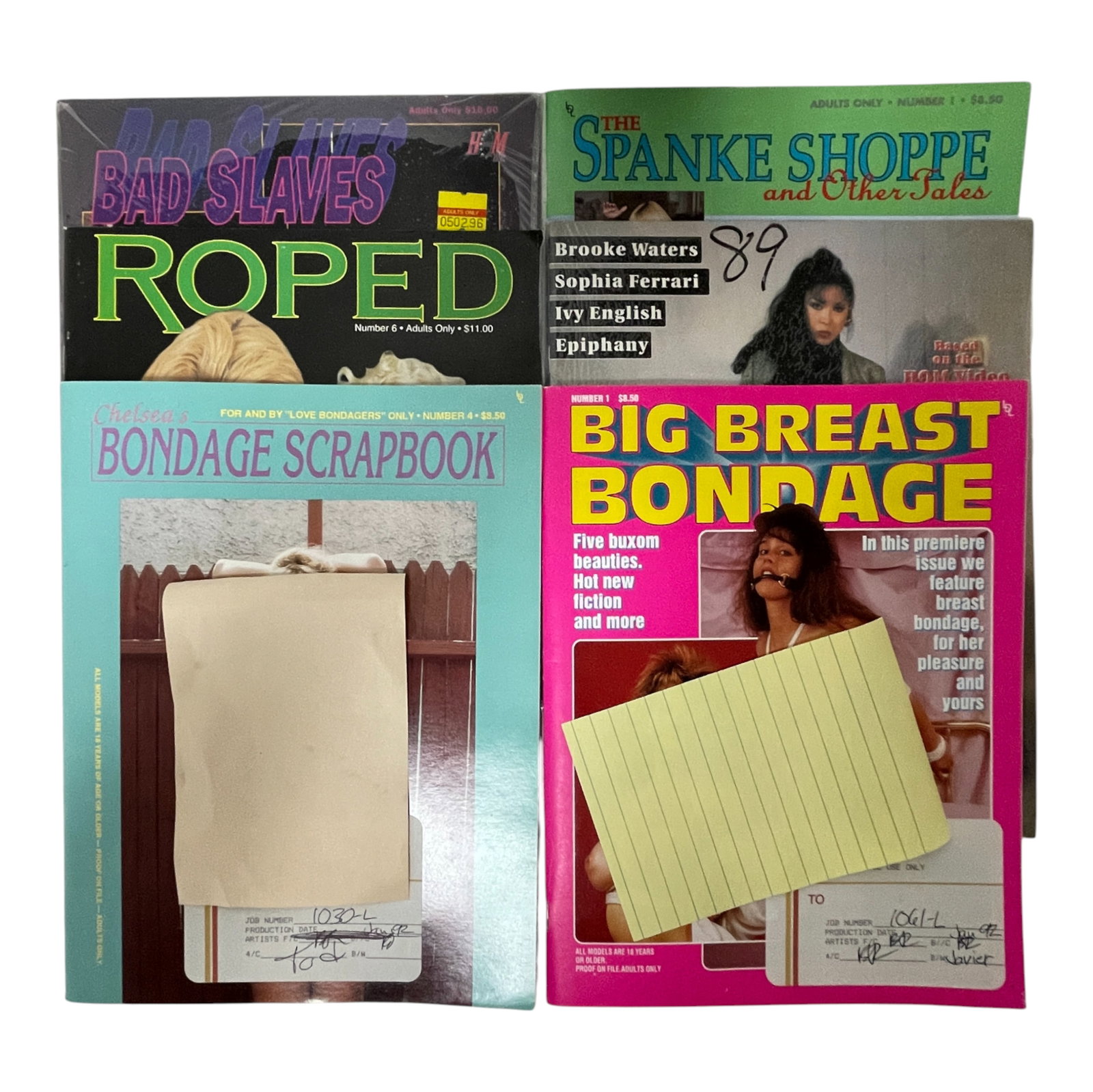 Adult Collector Magazine Lot 1980s: Large lot of adult collector magazines featuring multiple vintage titles including 'Roped', 'Ties That Bind', and 'Bad Slaves'. These 1980s?early 1990s issues highlight the distinctive aesthetics and 