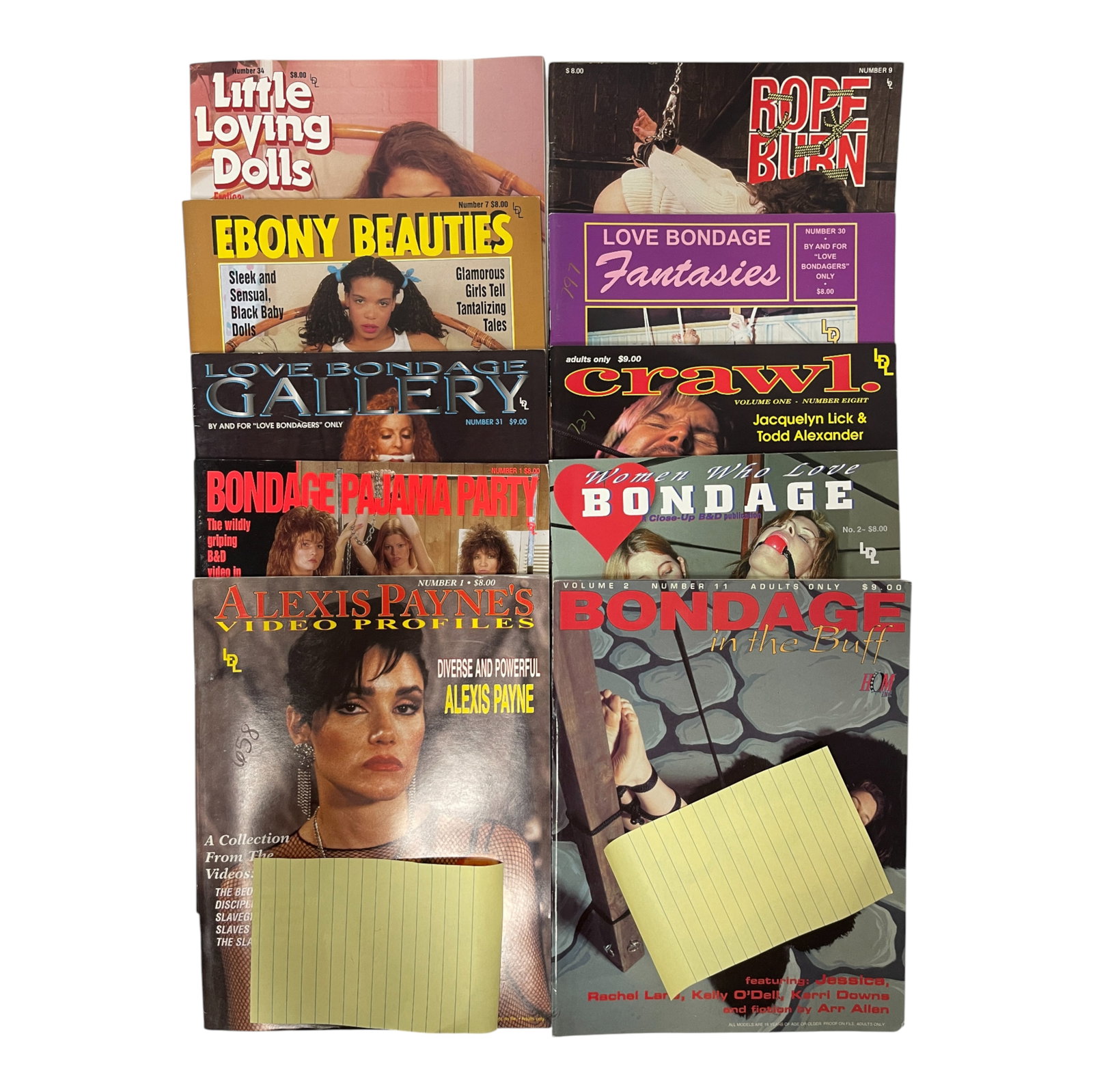 Adult Collector Magazine Lot 1980s: Large lot of adult collector magazines featuring multiple vintage titles including 'Roped', 'Ties That Bind', and 'Bad Slaves'. These 1980s?early 1990s issues highlight the distinctive aesthetics and 