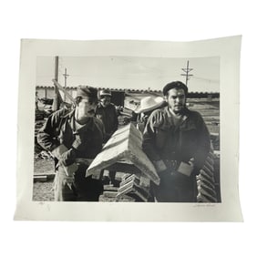 Vintage Signed Photograph of Laborers Black and White Print