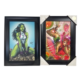 Framed Comic Artwork She-Hulk and Poison Ivy Pair