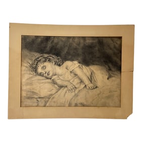 Antique Charcoal Drawing of Sleeping Child