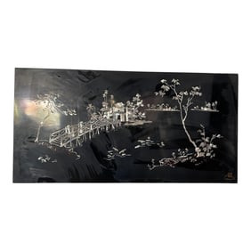 Asian Mother of Pearl Inlay Lacquer Panel