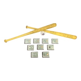 Vintage Baseball Bat & Coin Card Display
