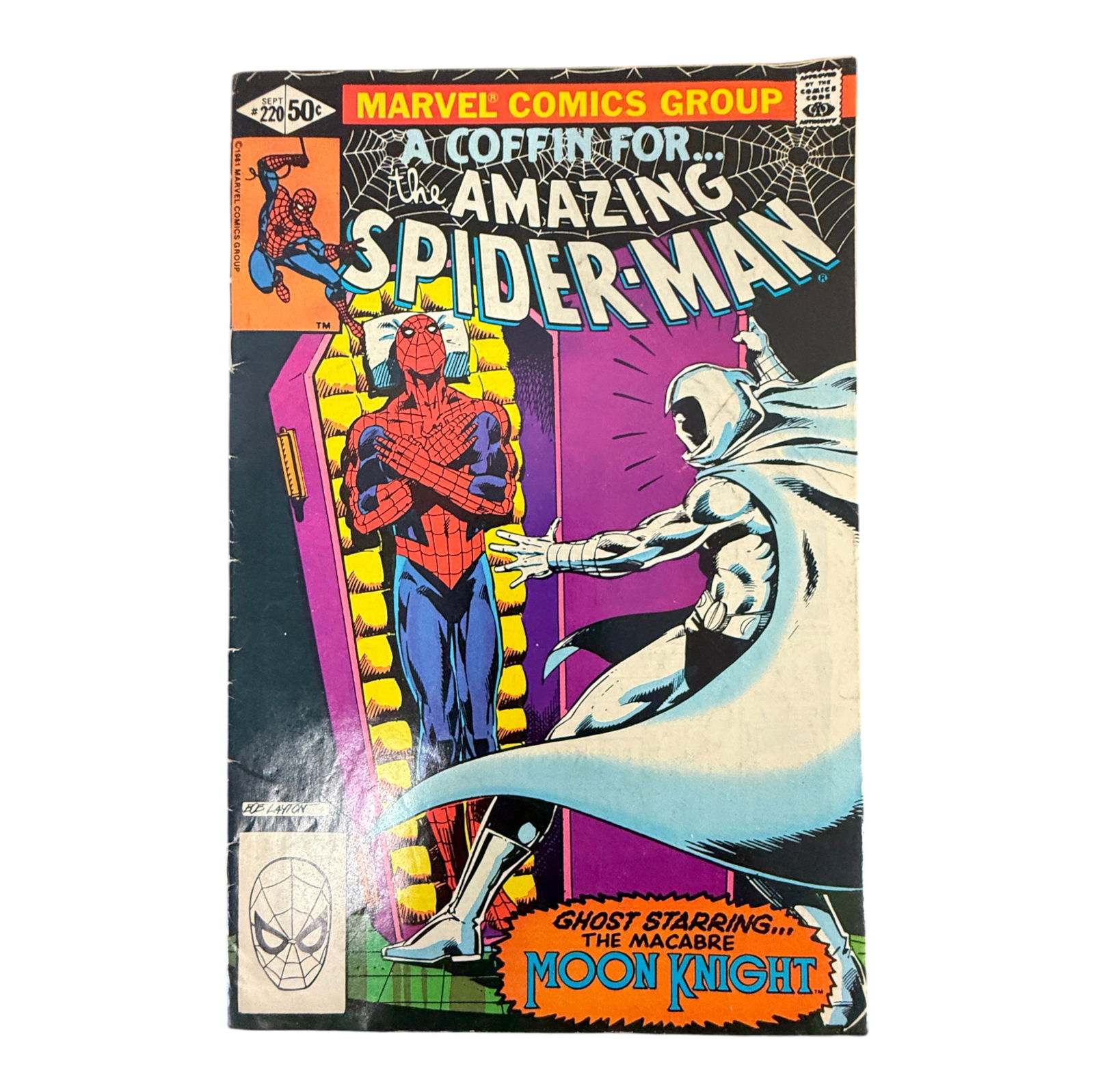 The Amazing Spider-Man Issue #220: Marvel Comics The Amazing Spider-Man issue #220 titled 'A Coffin for Spider-Man' featuring Moon Knight. A sought-after collectible from the early 1980s with vivid classic artwork. Ideal for Marvel and