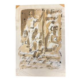 Mid-Century Ink & Wash Figure Composition