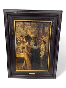 Antique Oil on Wood Panel Painting in Frame