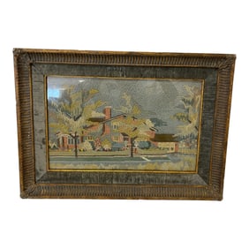 Framed Needlepoint House Scene Artwork
