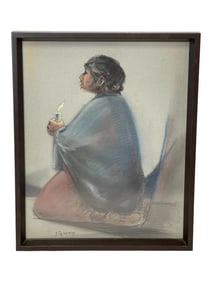 Framed Pastel Drawing Signed Siqueiros