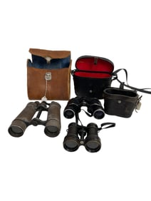 Vintage Binoculars with Leather Carry Cases Lot of (3)