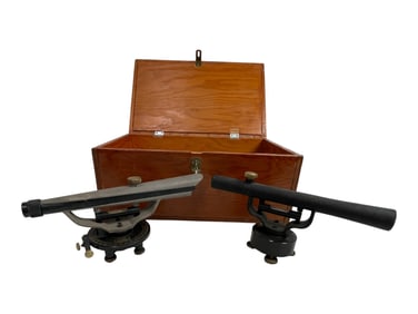 Pair of Early Surveying Levels in Wood Carry Case