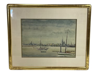 Vintage Harbor Scene Watercolor, Signed Kees van Dongen